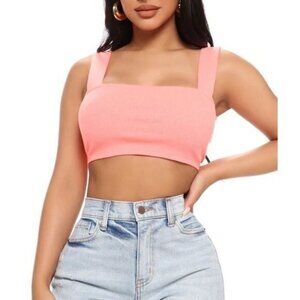 Neon‎ Orange Cotton Blend Square Neck Wide Strap Crop Tank Size M RefFNB